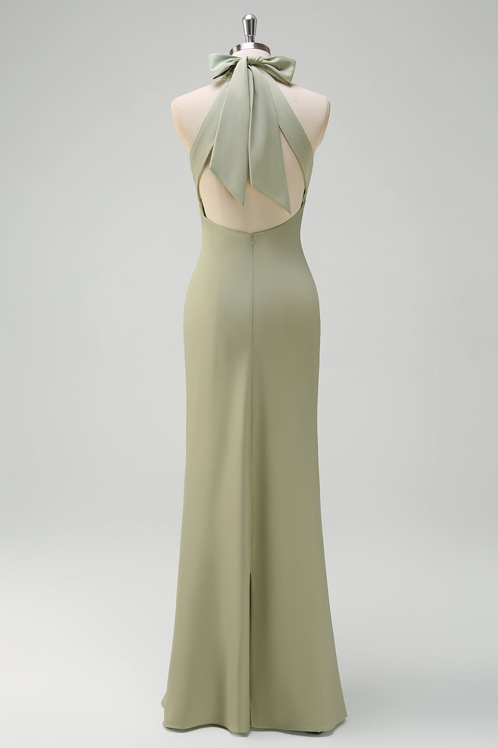 Elegant Sage Halter Mermaid Satin Floor Length Bridesmaid Dress