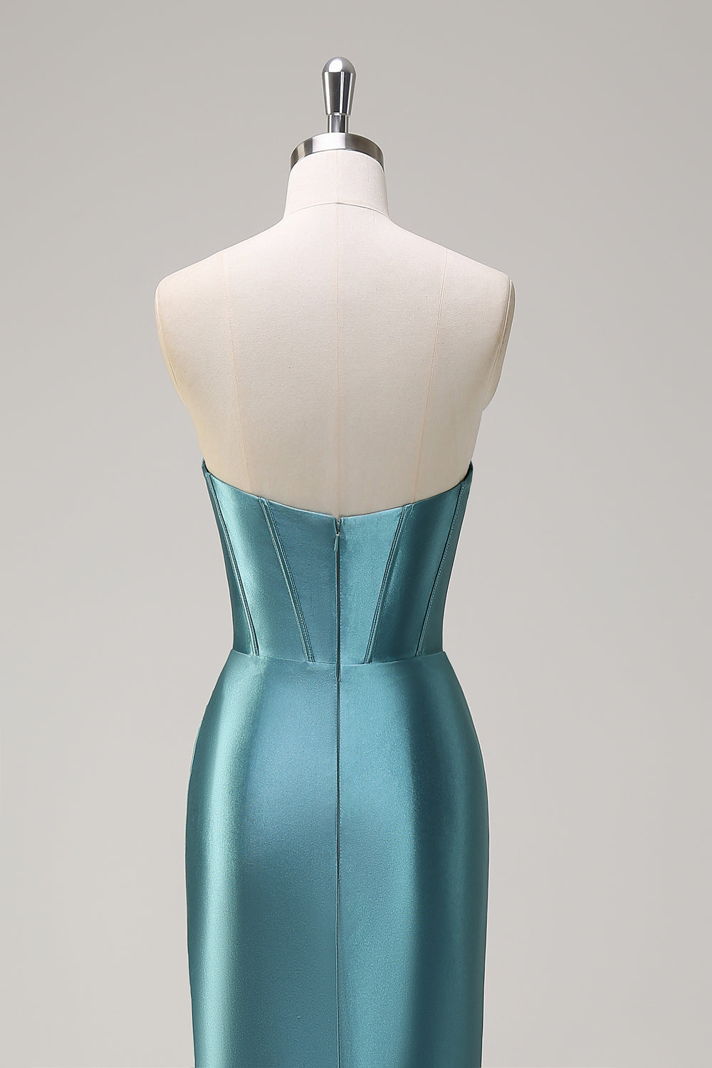 Royal Blue Mermaid Strapless Corset Sequin Ruched Long Formal Dress with Slit