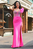 Sparkly Lilac Mermaid Beaded Corset One Shoulder Long Formal Dress