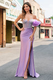 Mermaid Fuchsia One Shoulder Removable Ruffles Long Formal Dress with Slit