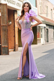 Sparkly Lilac Mermaid Beaded Corset One Shoulder Long Formal Dress
