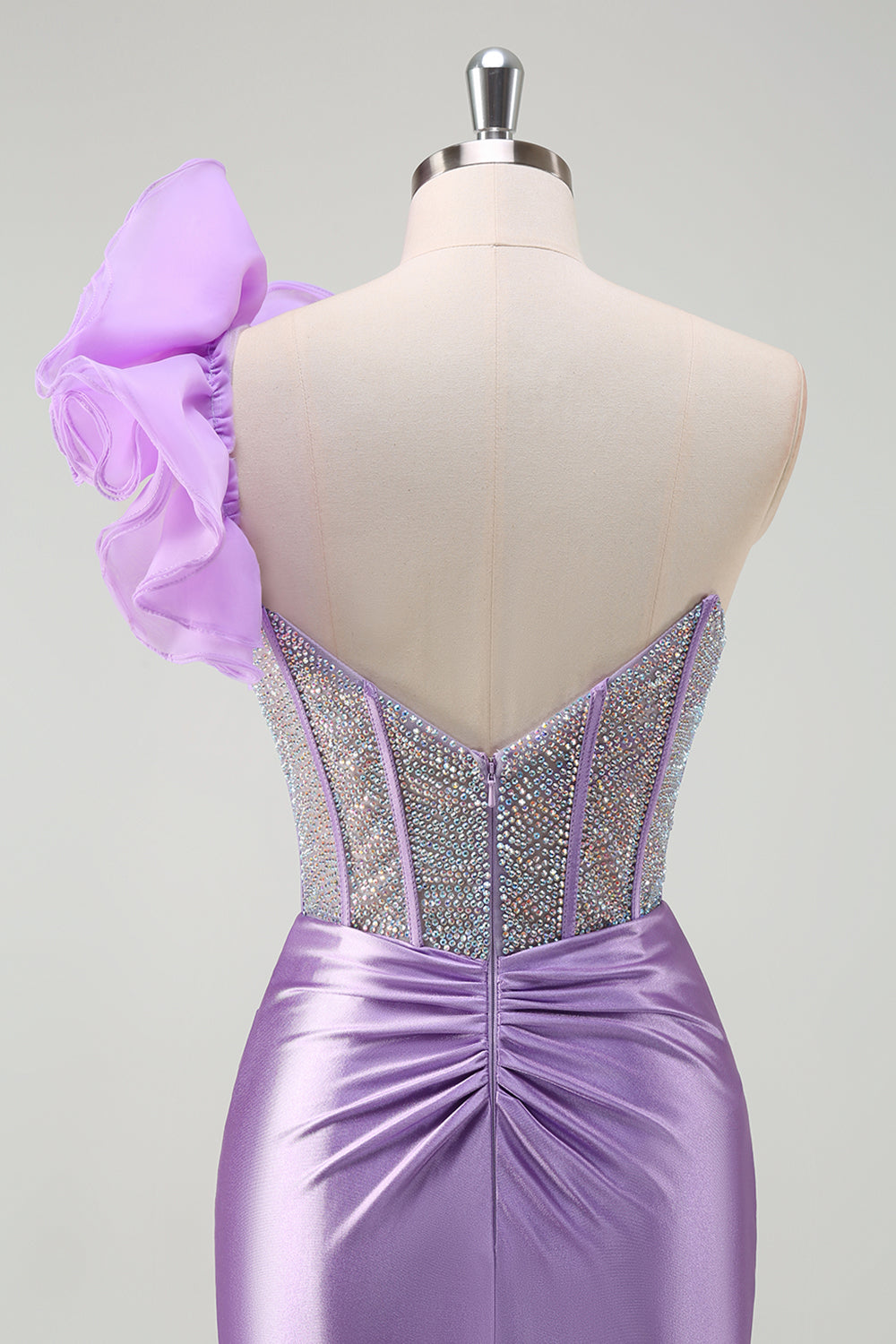 Sparkly Lilac Mermaid Beaded Corset One Shoulder Long Formal Dress with Slit