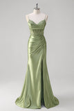 Mermaid Green Corset Spaghetti Straps Pleated Formal Dress