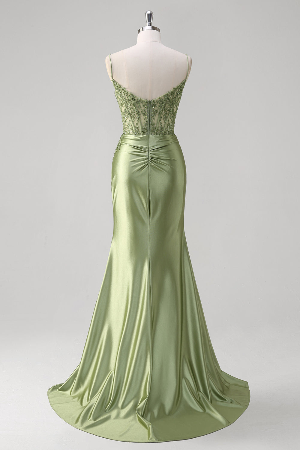 Mermaid Green Corset Spaghetti Straps Pleated Formal Dress
