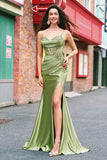 Mermaid Green Corset Spaghetti Straps Pleated Formal Dress