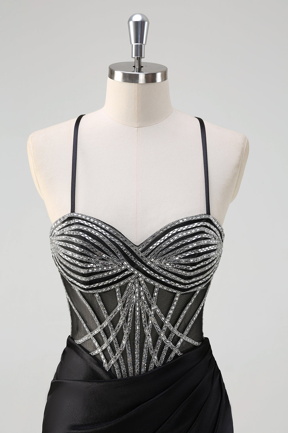 Sparkly Black Mermaid Halter Neck Beaded Long Formal Dress With Slit