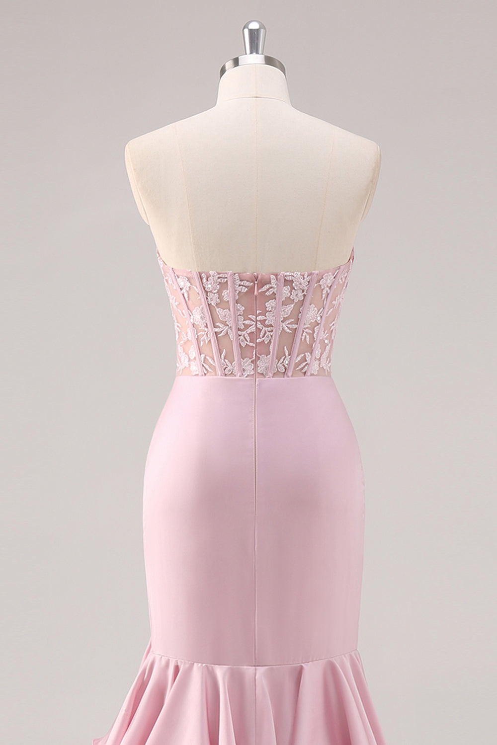 Blush Mermaid Strapless Corset Tiered Long Formal Dress with Slit