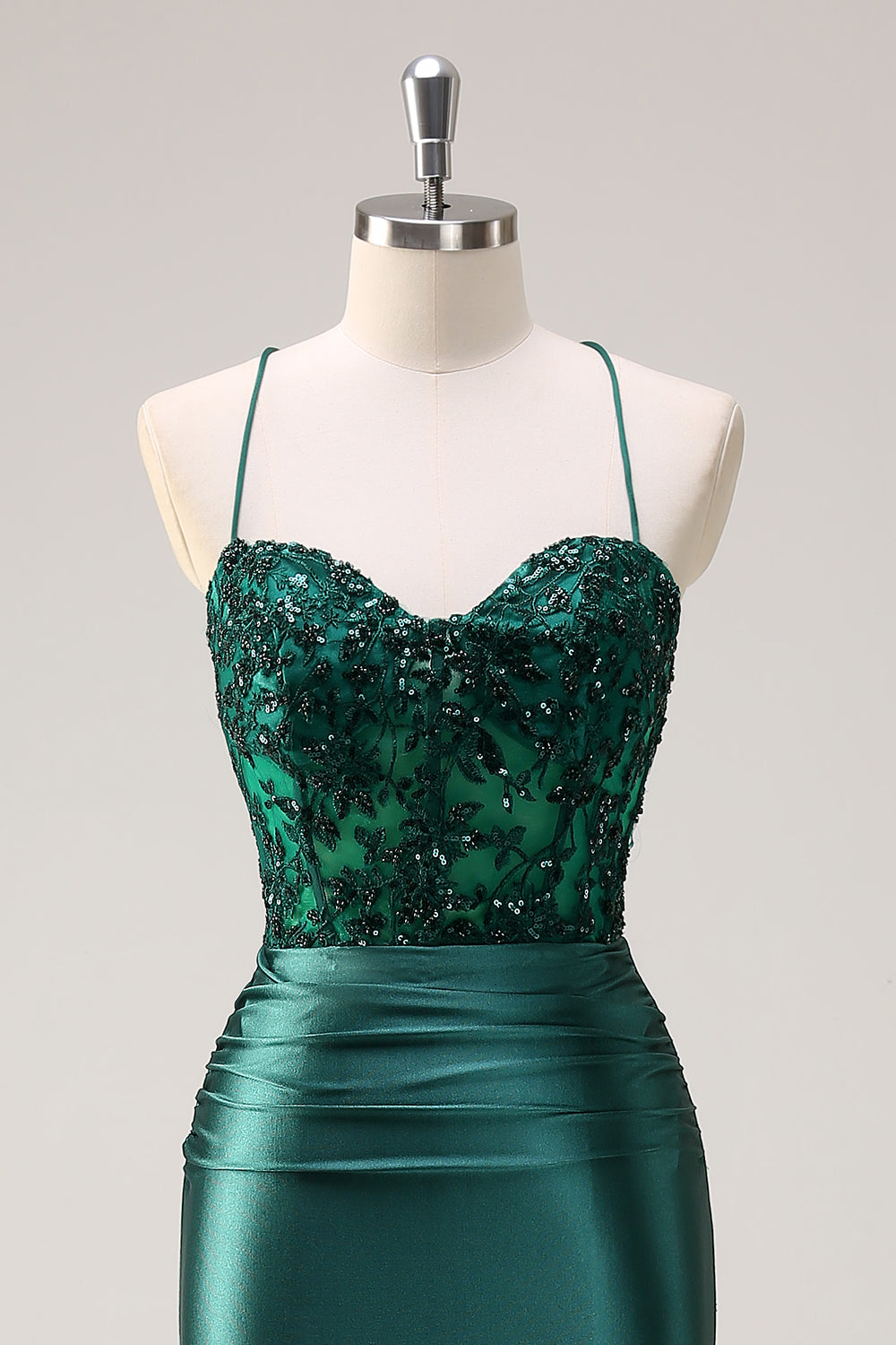Sparkly Dark Green Mermaid Halter Corset Long Formal Dress With Slit