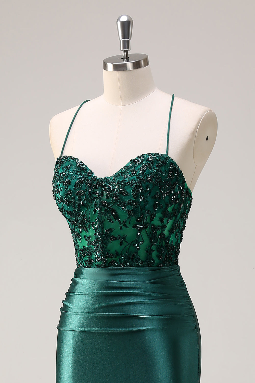 Sparkly Dark Green Mermaid Halter Corset Long Formal Dress With Slit