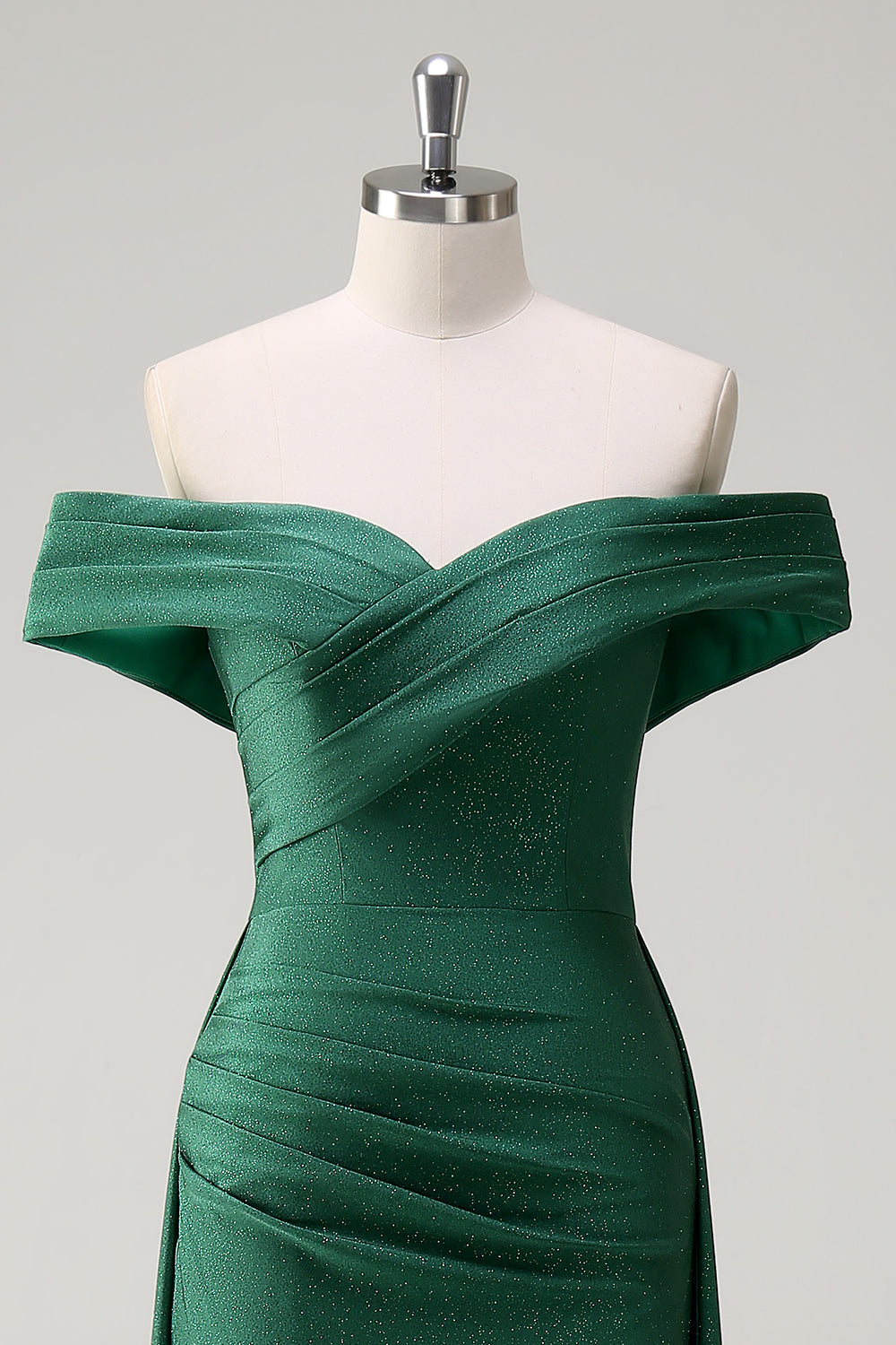Glitter Dark Green Off the Shoulder Mermaid Formal Dress