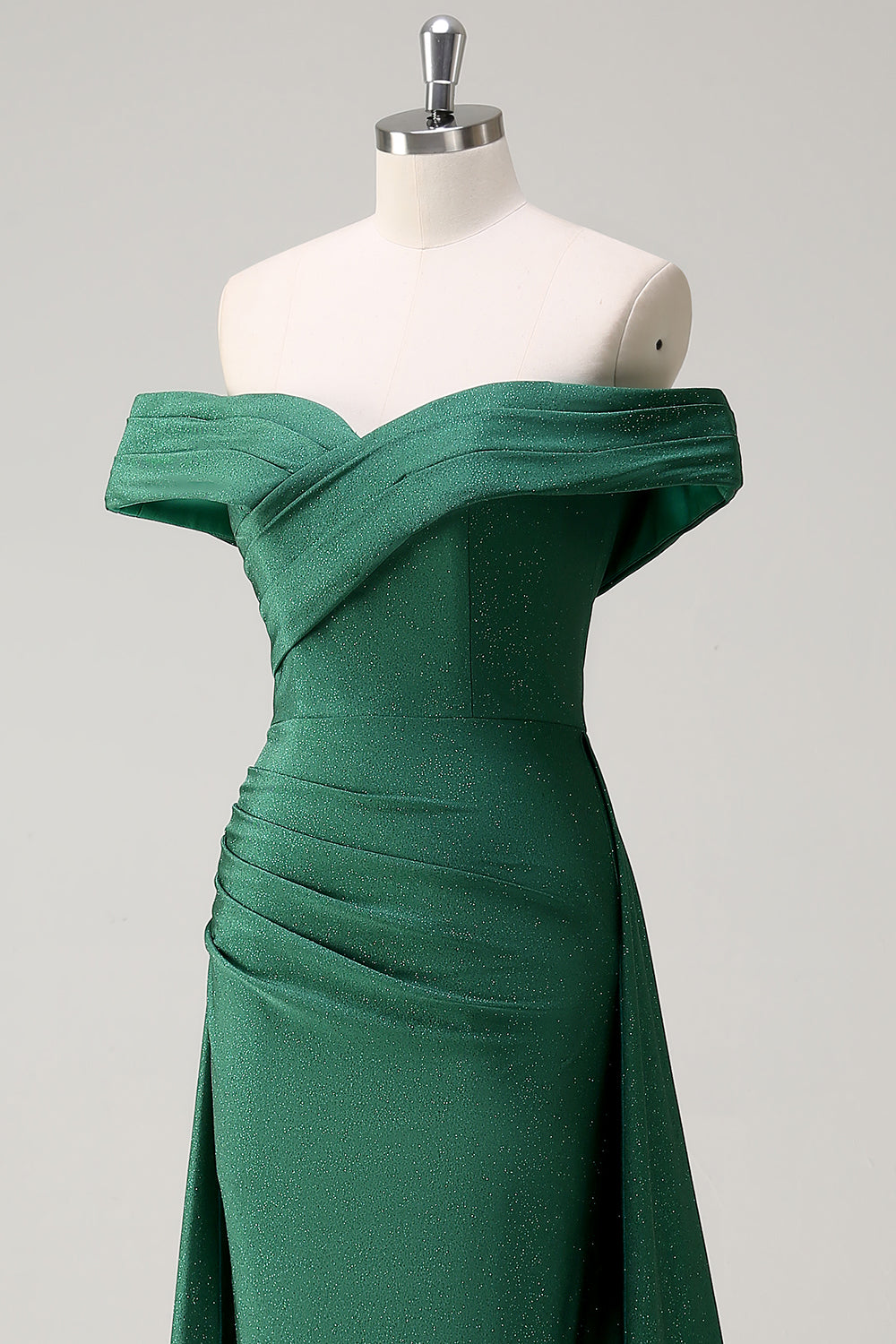 Glitter Dark Green Off the Shoulder Mermaid Formal Dress