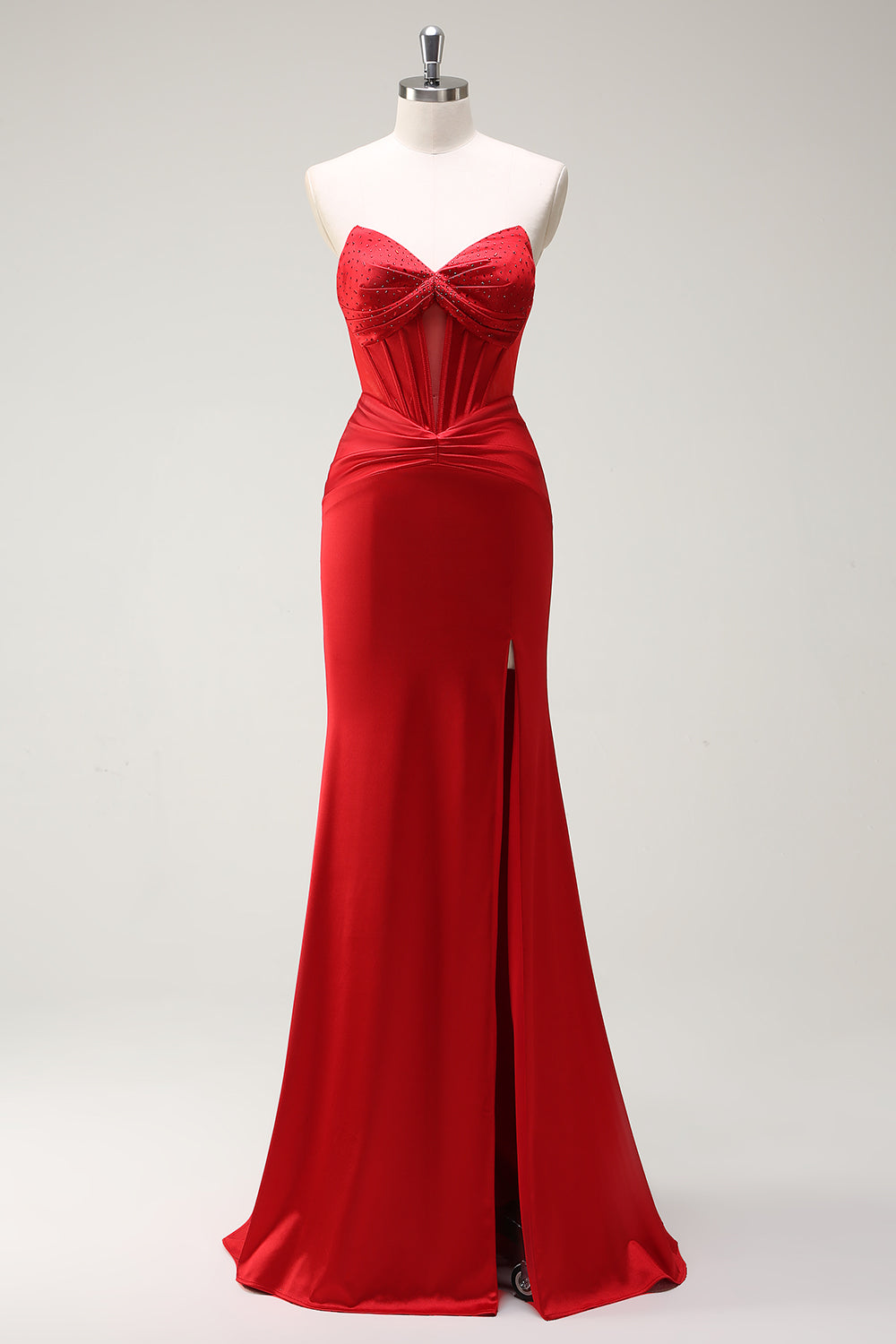 Mermaid Sweetheart Red Corset Long Formal Dress with Slit