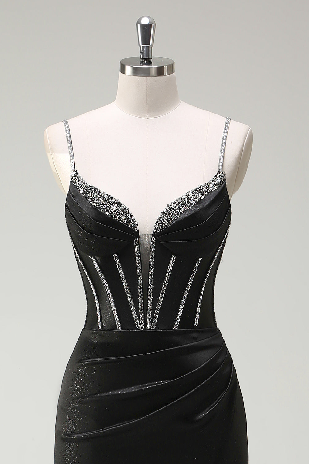 Black Mermaid Spaghetti Straps Corset Long Formal Dress With Slit