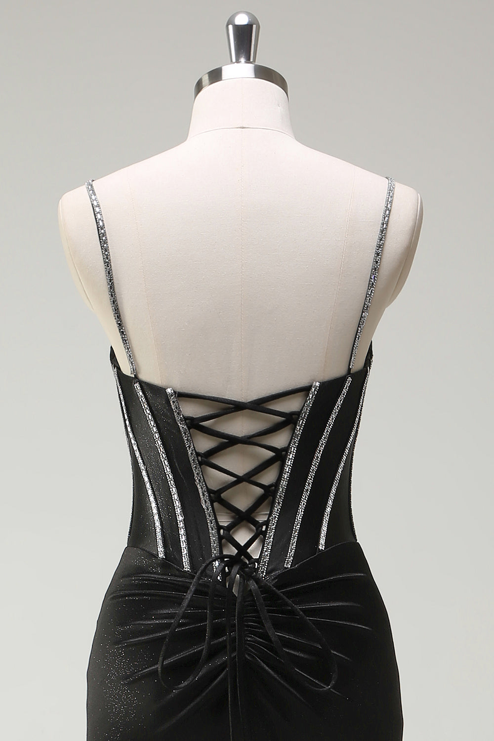 Black Mermaid Spaghetti Straps Corset Long Formal Dress With Slit