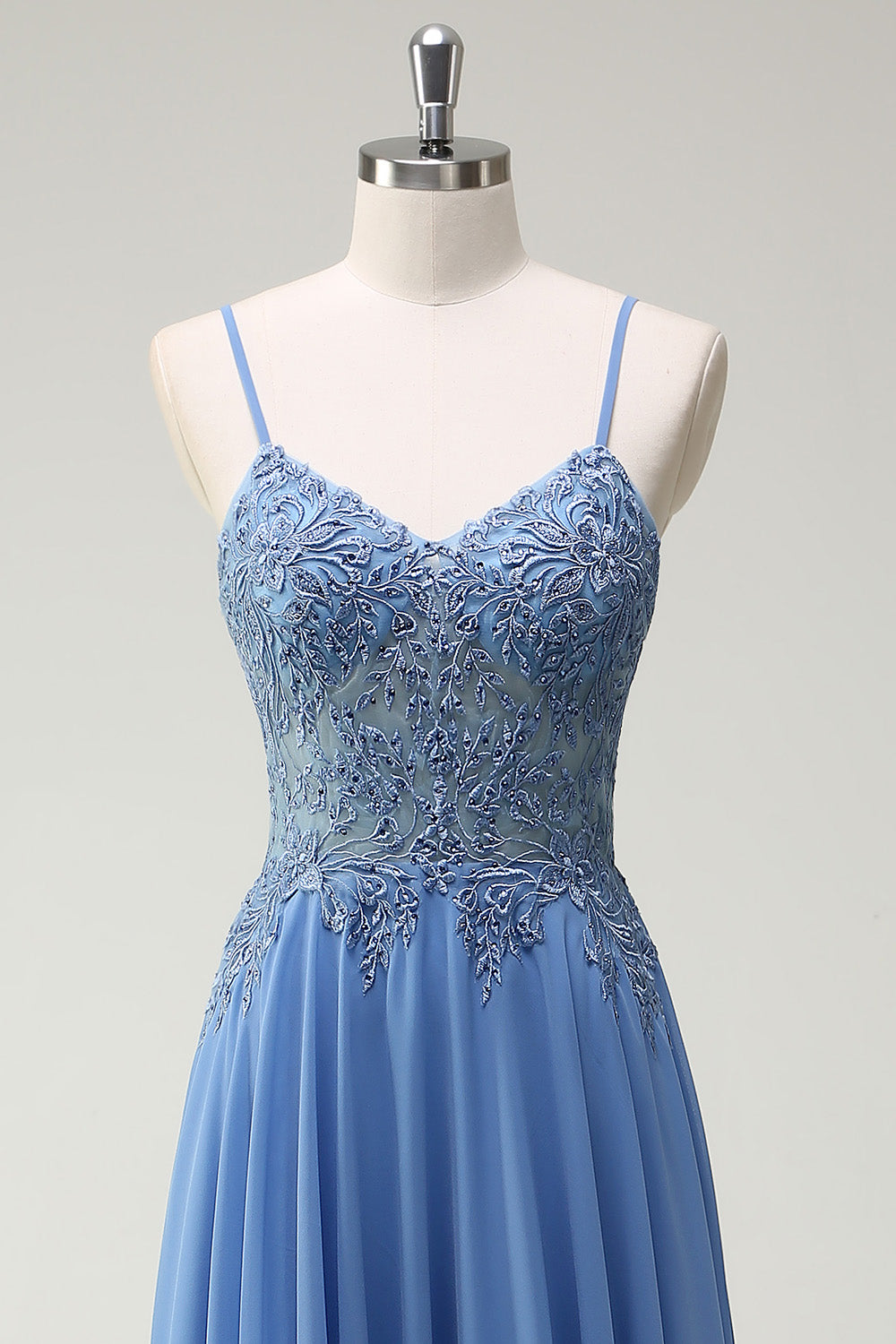A Line Spaghetti Straps Pleated Long Formal Dress with Appliques