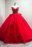 Glitter Sweetheart Tulle Appliqued Red Quinceanera Dress with Train