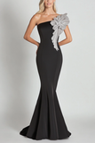 Black Mermaid One Shoulder with Sequin Flower Long Formal Dress - View 6 | Shop Formal Dress