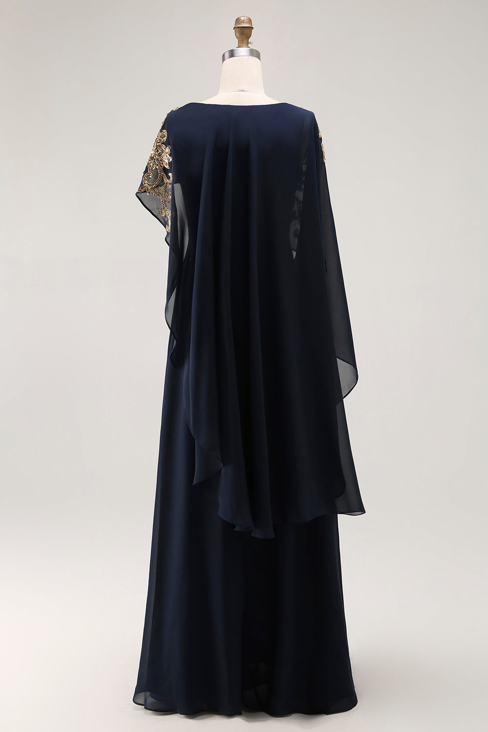 Sparkly Navy Chiffon Mother of Bride Dress with Cape
