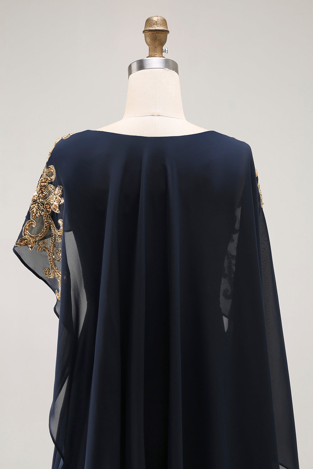 Sparkly Navy Chiffon Mother of Bride Dress with Cape