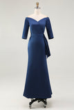 Navy Mermaid Strapless Mother of The Bride Dress