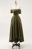 Olive A-Line Off the Shoulder Ruched Satin Ankle Length Mother of the Bride Dress