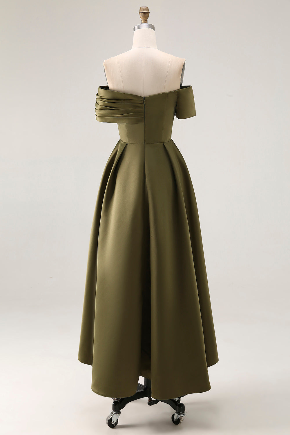 Olive A-Line Off the Shoulder Ruched Satin Ankle Length Mother of the Bride Dress