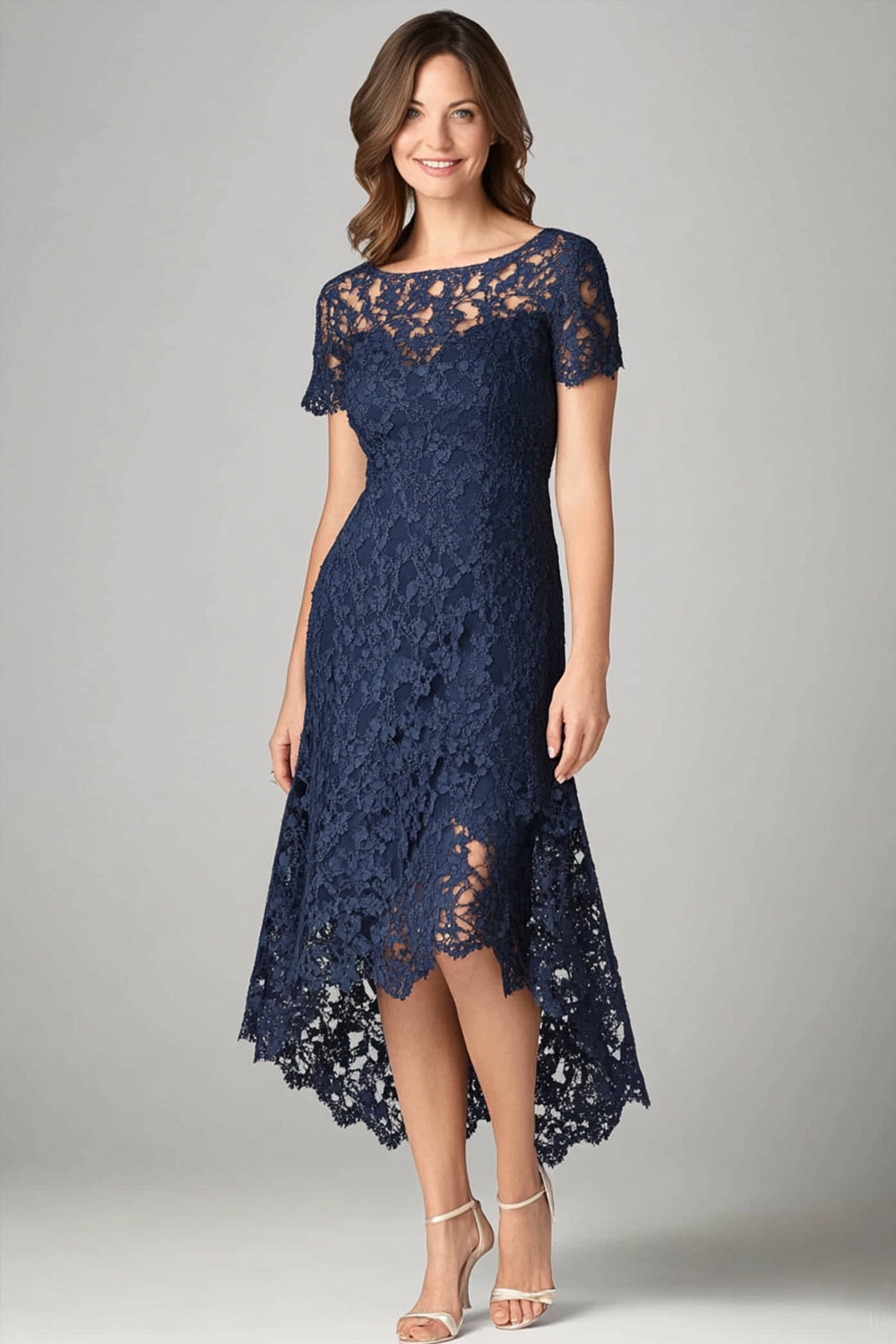 Burgundy Sheath Lace Short Sleeves Midi Mother of the Bride Dress