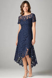 Burgundy Sheath Lace Short Sleeves Midi Mother of the Bride Dress