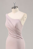 Satin Khaki One Shoulder Mermaid Long Formal Dress