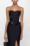 Strapless Mermaid Black Long Formal Dress with Slit