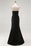 Strapless Mermaid Black Long Formal Dress with Slit