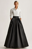 Black Satin A Line Skirt Maxi Formal Dress with Pockets