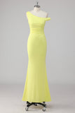 Simple Lemon Mermaid One Shoulder Long Formal Dress