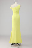 Simple Lemon Mermaid One Shoulder Long Formal Dress