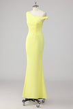 Simple Lemon Mermaid One Shoulder Long Formal Dress