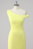 Simple Lemon Mermaid One Shoulder Long Formal Dress