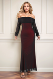 Black Red Off the Shoulder Sheath Long Formal Dress