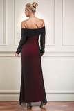 Black Red Off the Shoulder Sheath Long Formal Dress