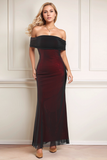 Black Red Off the Shoulder Sheath Long Formal Dress