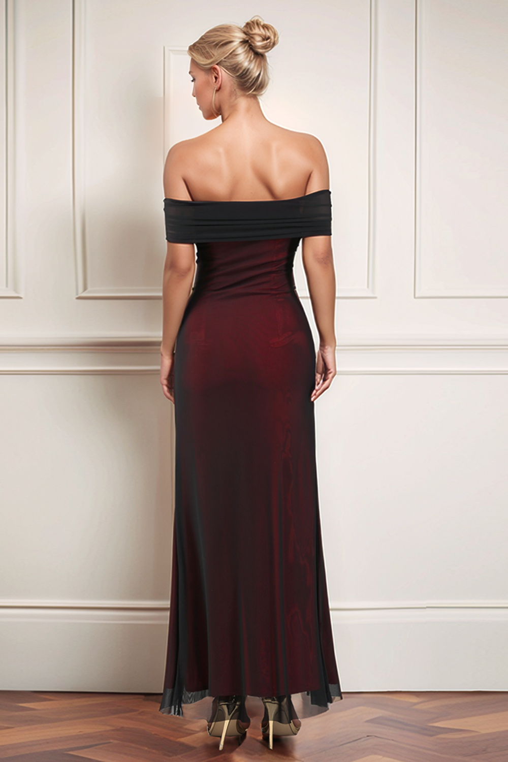 Black Red Off the Shoulder Sheath Long Formal Dress