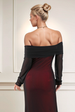 Black Red Off the Shoulder Sheath Long Formal Dress