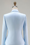 Blue Satin V-Neck Long Sleeves 2 pieces Mother Of The Bride Dress