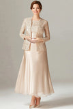 A-Line Champagne Satin 2-Piece Mother of the Bride Dress