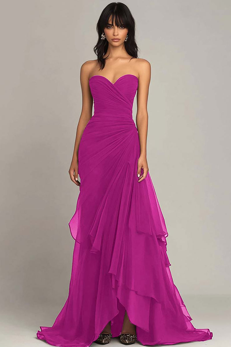 Black Sweetheart Ruched Ruffled Formal Dress