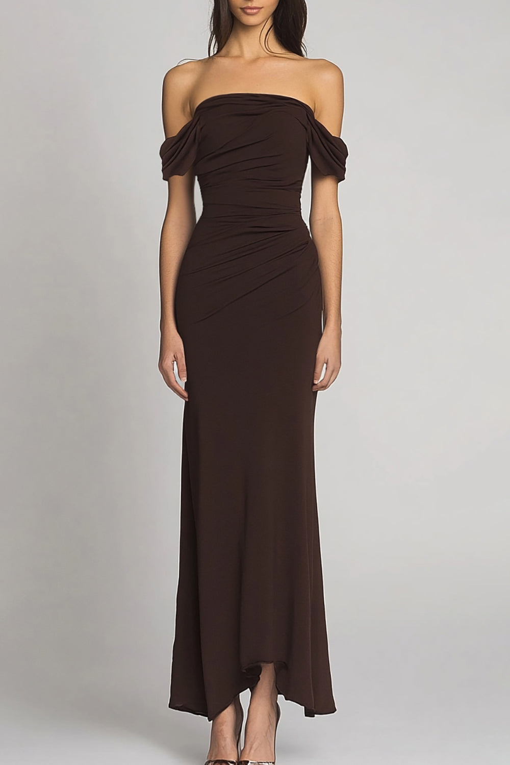 Dark Brown Off the Shoulder Mermaid Long Formal Dress - View 3 | Shop Formal Dress