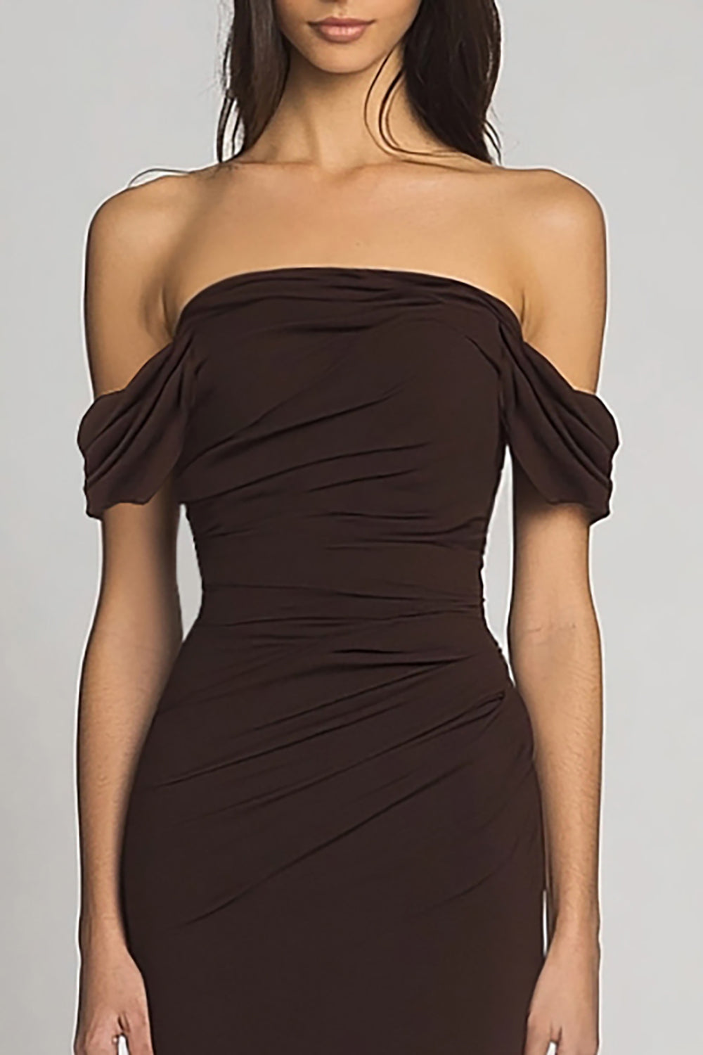 Dark Brown Off the Shoulder Mermaid Long Formal Dress - View 1 | Shop Formal Dress