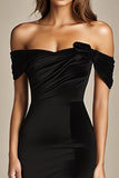 Red Mermaid Off the Shoulder Satin Formal Dress with Slit