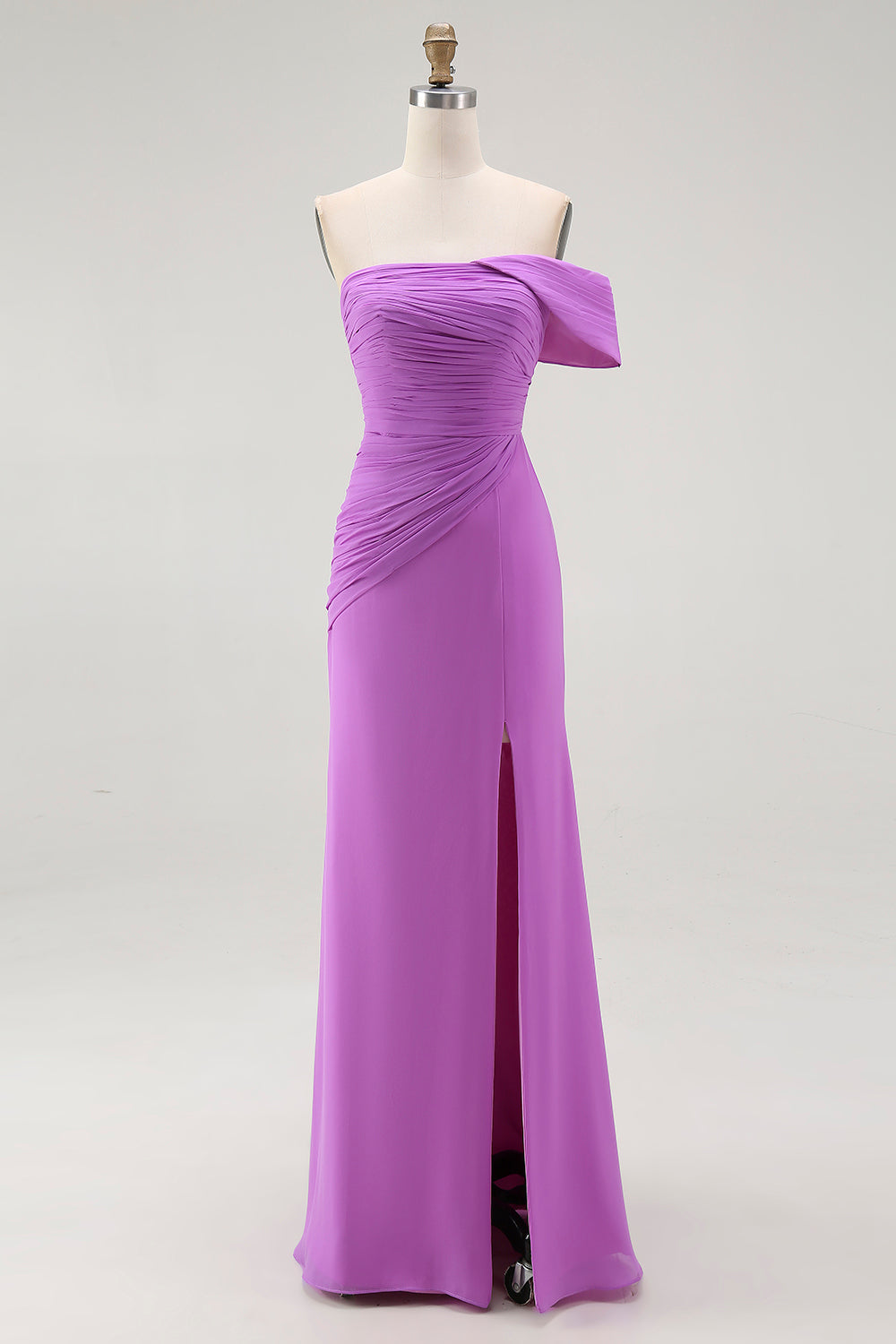 Off The Shoulder Purple Sheath Long Formal Dress with Slit