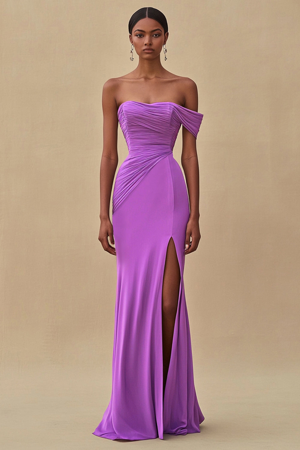 Off The Shoulder Purple Sheath Long Formal Dress with Slit