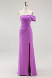 Off The Shoulder Purple Sheath Long Formal Dress with Slit